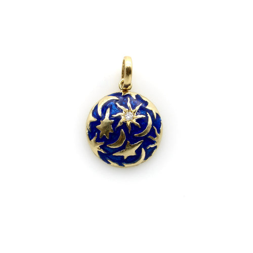 Pendentif Signature - Pendentif galaxie lune et étoiles en or 14K avec diamant 58 Facettes