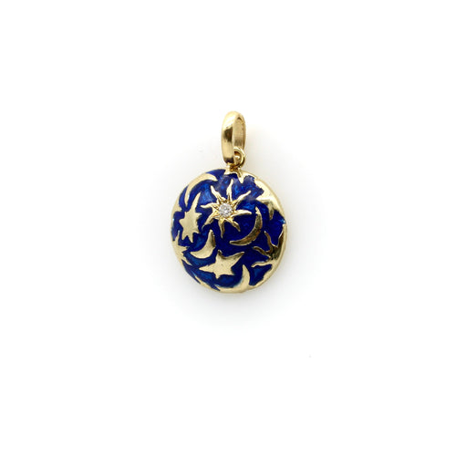 Pendentif Signature - Pendentif galaxie lune et étoiles en or 14K avec diamant 58 Facettes