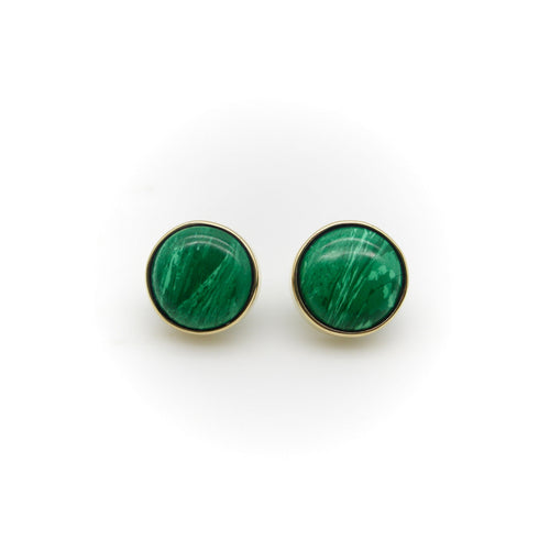 Boucles d'oreilles Signature - Boucles d’oreilles boutons en or 14 carats et malachite 58 Facettes