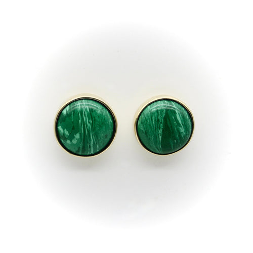 Boucles d'oreilles Signature - Boucles d’oreilles boutons en or 14 carats et malachite 58 Facettes