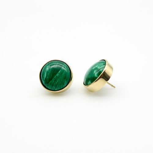 Boucles d'oreilles Signature - Boucles d’oreilles boutons en or 14 carats et malachite 58 Facettes