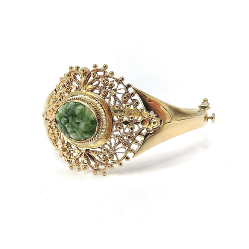 Bracelet Signature - Bracelet manchette en or 14K, jade vert et perles de culture 58 Facettes