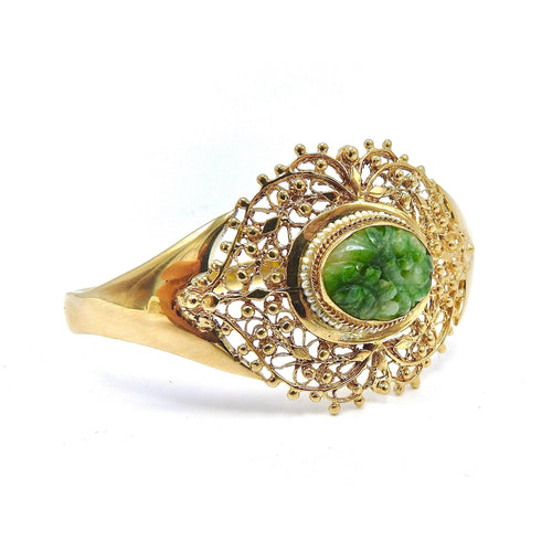 Bracelet Signature - Bracelet manchette en or 14K, jade vert et perles de culture 58 Facettes