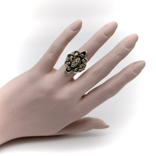 Bague 54 Georgian Revival - Bague en or jaune 14 carats, argent et diamants 58 Facettes