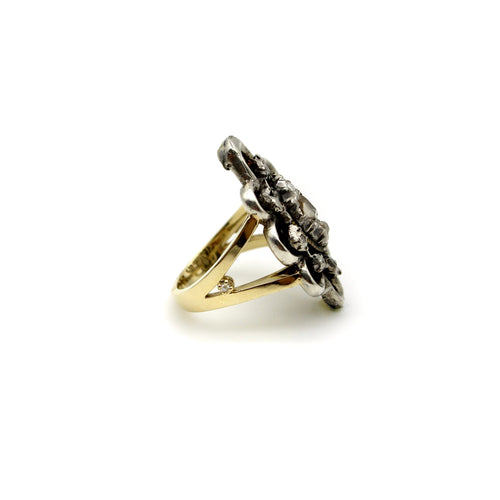 Bague 54 Georgian Revival - Bague en or jaune 14 carats, argent et diamants 58 Facettes