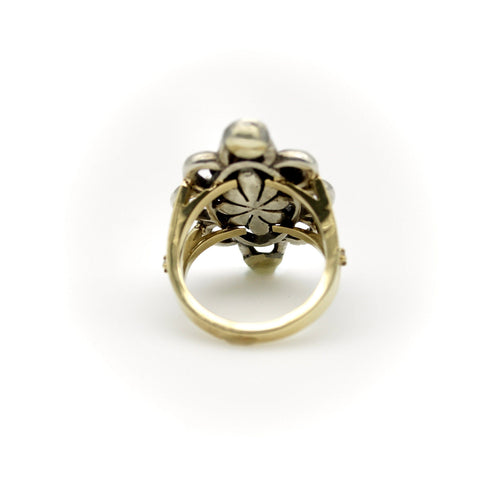 Bague 54 Georgian Revival - Bague en or jaune 14 carats, argent et diamants 58 Facettes