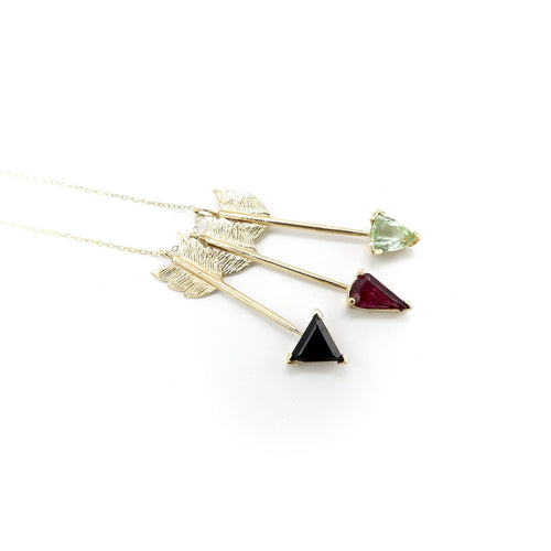 Pendentif Signature - Pendentif flèche en or 14K et tourmaline verte 58 Facettes