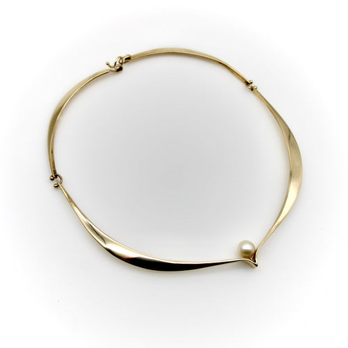 Collier Ed Wiener - Collier ras-de-cou moderniste sculptural en or 14K et perle 58 Facettes