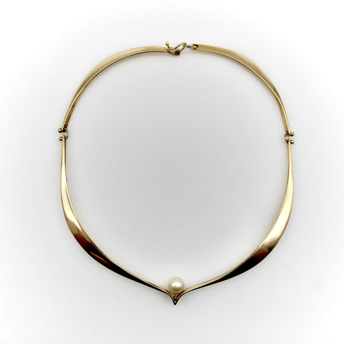 Collier Ed Wiener - Collier ras-de-cou moderniste sculptural en or 14K et perle 58 Facettes