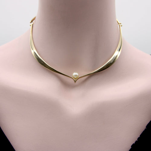 Collier Ed Wiener - Collier ras-de-cou moderniste sculptural en or 14K et perle 58 Facettes