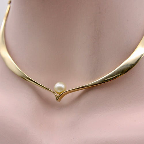 Collier Ed Wiener - Collier ras-de-cou moderniste sculptural en or 14K et perle 58 Facettes