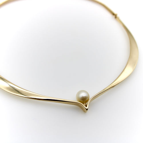 Collier Ed Wiener - Collier ras-de-cou moderniste sculptural en or 14K et perle 58 Facettes