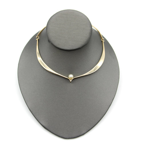 Collier Ed Wiener - Collier ras-de-cou moderniste sculptural en or 14K et perle 58 Facettes