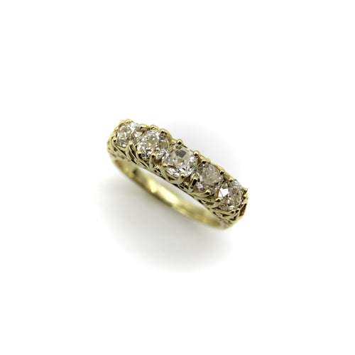 Bague 55 Bague cinq pierres en or 18K et diamants taille Old Mine 58 Facettes A1001A