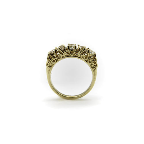 Bague 55 Bague cinq pierres en or 18K et diamants taille Old Mine 58 Facettes A1001A