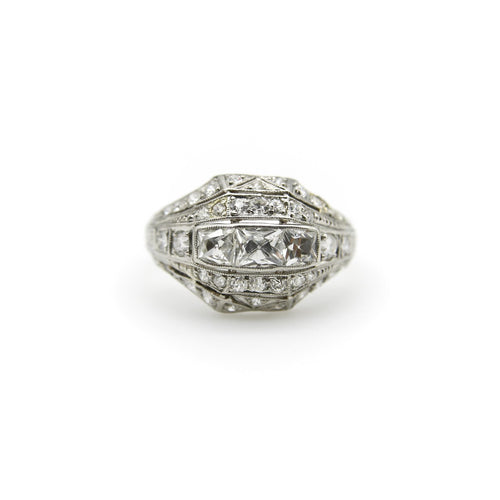 Bague 55 Bague édouardienne - Bague en platine aux diamants taille Peruzzi 58 Facettes A1001Q