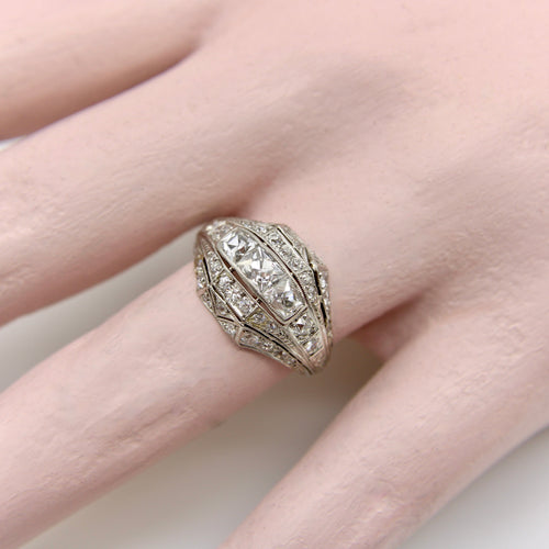 Bague 55 Bague édouardienne - Bague en platine aux diamants taille Peruzzi 58 Facettes A1001Q