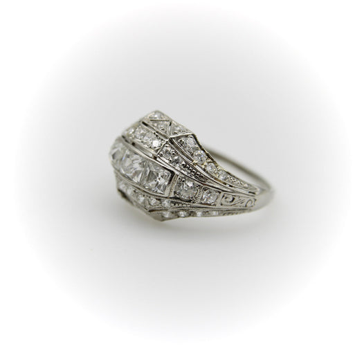 Bague 55 Bague édouardienne - Bague en platine aux diamants taille Peruzzi 58 Facettes A1001Q