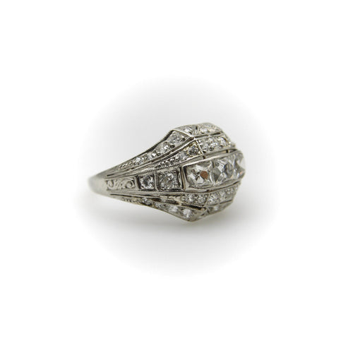 Bague 55 Bague édouardienne - Bague en platine aux diamants taille Peruzzi 58 Facettes A1001Q