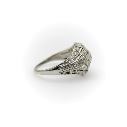Bague 55 Bague édouardienne - Bague en platine aux diamants taille Peruzzi 58 Facettes A1001Q