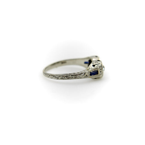 Bague 51 Bague Toi et Moi Art déco édouardienne en or blanc 18k, diamants et saphirs 58 Facettes