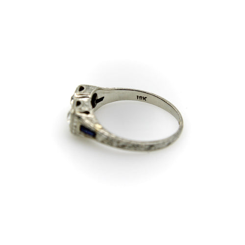Bague 51 Bague Toi et Moi Art déco édouardienne en or blanc 18k, diamants et saphirs 58 Facettes