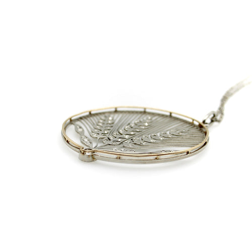 Collier Édouardien - Collier pendentif médaillon blé ajouré en platine et or 18k diamants 58 Facettes