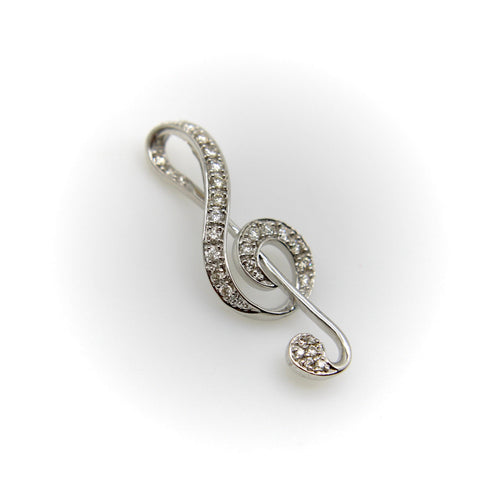Pendentif Vintage - Pendentif clé de sol en or blanc 18k et diamants 58 Facettes