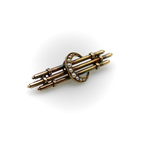 Broche Époque victorienne - Broche croissant de lune en or 15K et perles 58 Facettes