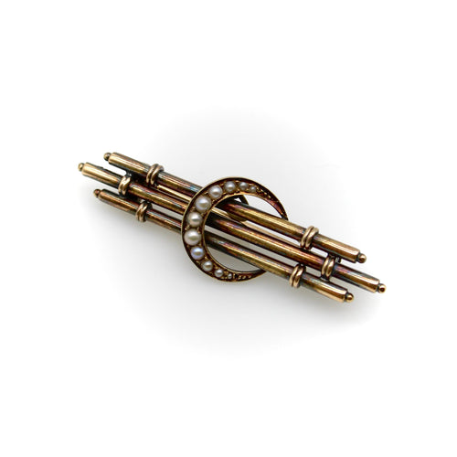 Broche Époque victorienne - Broche croissant de lune en or 15K et perles 58 Facettes
