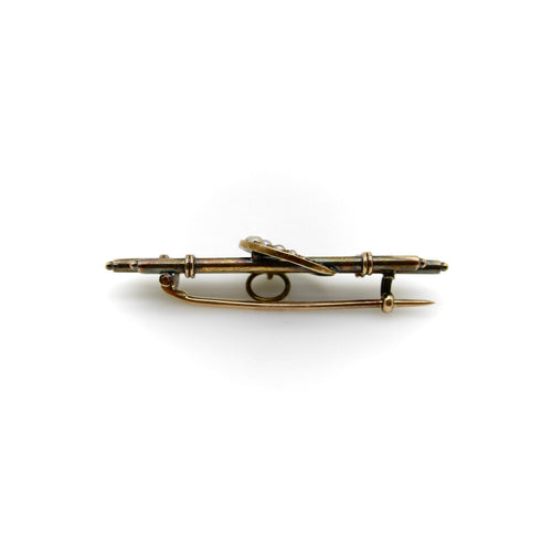 Broche Époque victorienne - Broche croissant de lune en or 15K et perles 58 Facettes