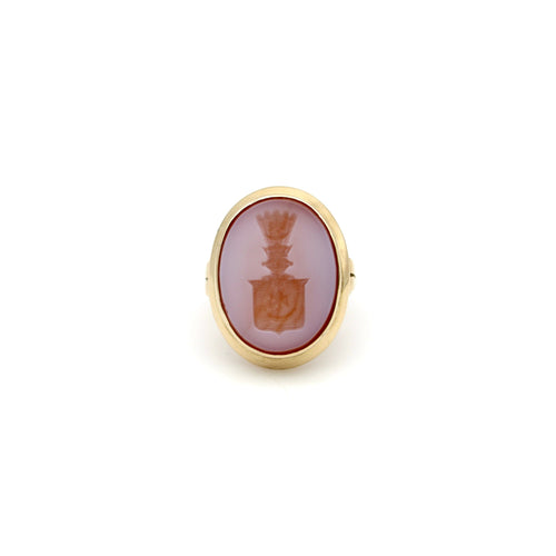 Bague 56 Bague chevalière victorienne en or 14K et agate rubanée, intaille 58 Facettes