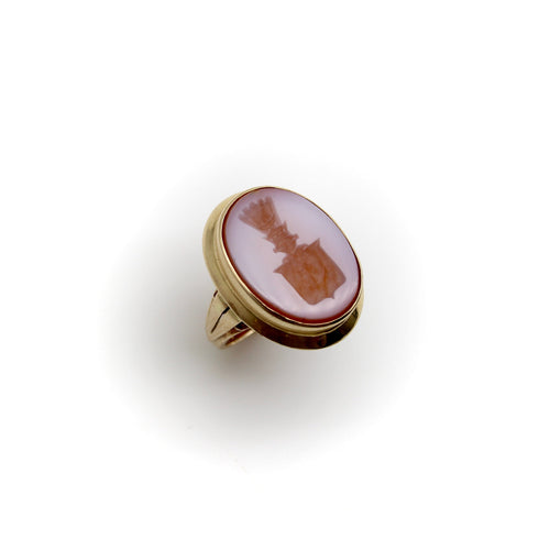 Bague 56 Bague chevalière victorienne en or 14K et agate rubanée, intaille 58 Facettes