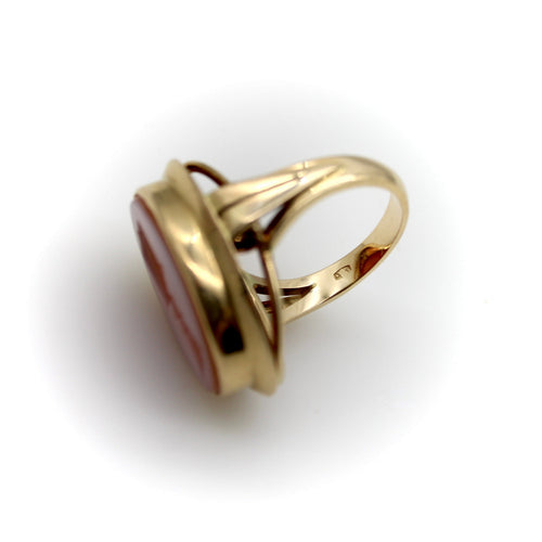 Bague 56 Bague chevalière victorienne en or 14K et agate rubanée, intaille 58 Facettes