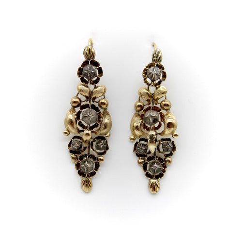 Boucles d'oreilles Boucles d’oreilles victoriennes espagnoles en or 18K, argent et diamant 58 Facettes A1002H