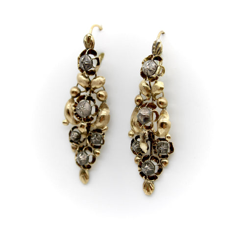 Boucles d'oreilles Boucles d’oreilles victoriennes espagnoles en or 18K, argent et diamant 58 Facettes A1002H