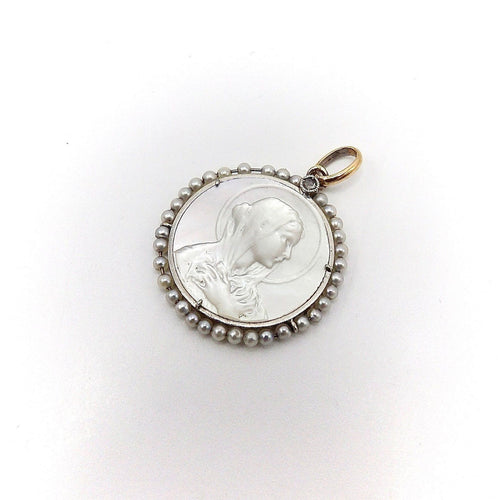 Pendentif Médaille Madonna - Pendentif en or jaune 18 carats et platine 58 Facettes