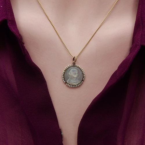 Pendentif Médaille Madonna - Pendentif en or jaune 18 carats et platine 58 Facettes