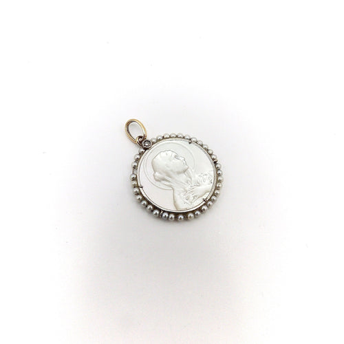 Pendentif Médaille Madonna - Pendentif en or jaune 18 carats et platine 58 Facettes