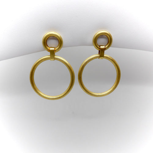 Boucles d'oreilles Vintage - Boucles d’oreilles double créoles en or jaune 14K 58 Facettes