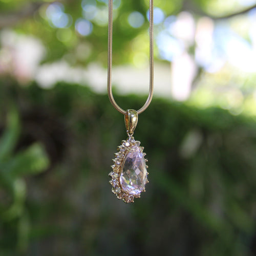 Pendentif Pendentif vintage en or 14 carats, kunzite et diamants cognac 58 Facettes