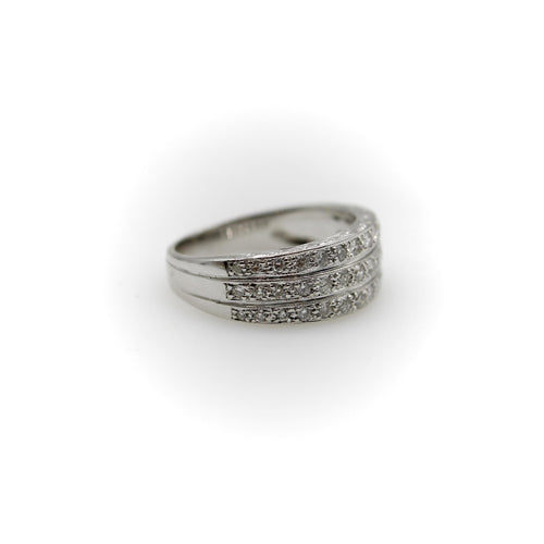 Bague Art déco - Bague bandeau trois rangs pavés en or blanc 18k et diamants 58 Facettes A2001R