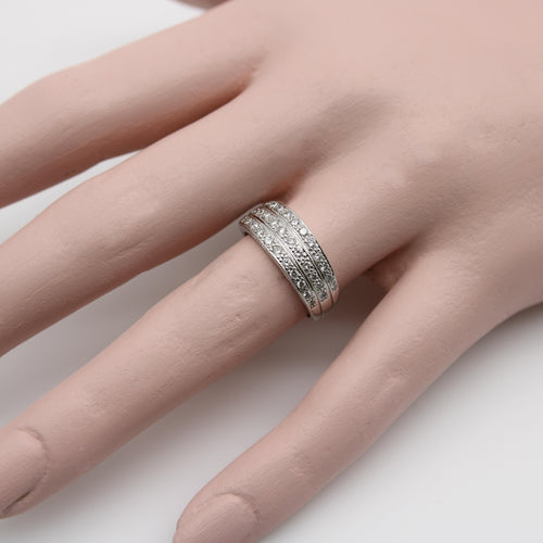 Bague Art déco - Bague bandeau trois rangs pavés en or blanc 18k et diamants 58 Facettes A2001R