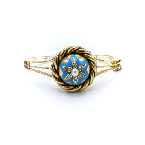 Bracelet Victorien - Bracelet étoile en or jaune 14 carats, émail, perle et diamants 58 Facettes