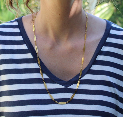Collier Chaîne victorienne française - Maillons alternés en or 18 carats 58 Facettes