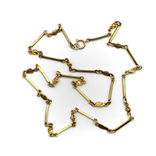 Collier Collier vintage à maillons barres et pépites en or 14K et 20K-24K 58 Facettes