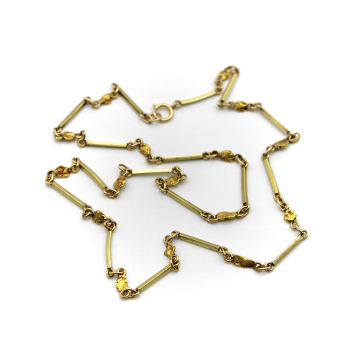 Collier Collier vintage à maillons barres et pépites en or 14K et 20K-24K 58 Facettes