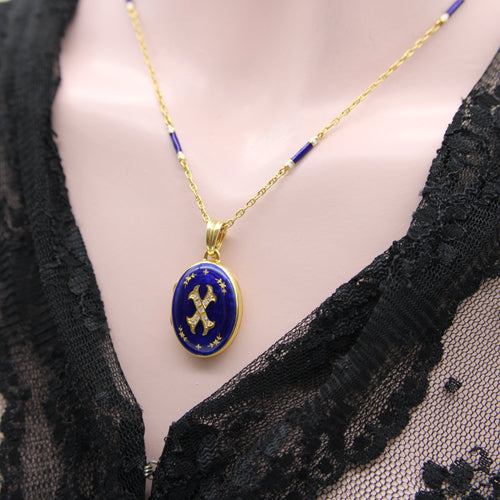Pendentif Fabergé - Pendentif médaillon en or 18k, diamants et émail guilloché 58 Facettes