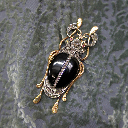 Broche Époque édouardienne - Broche scarabée en or 18k, argent et diamants 58 Facettes