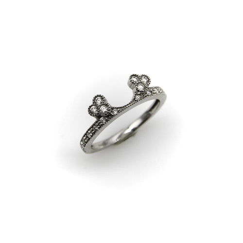 Bague 54 Bague de mariage contourée en or blanc 14K avec diamants 58 Facettes